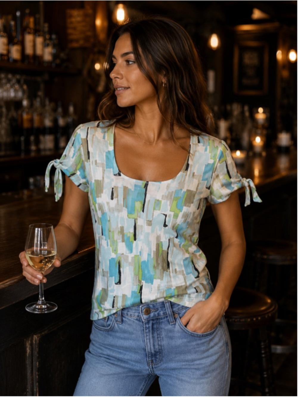 Women's Grace Elements Top Size M Multicolor Short Sleeve Summer